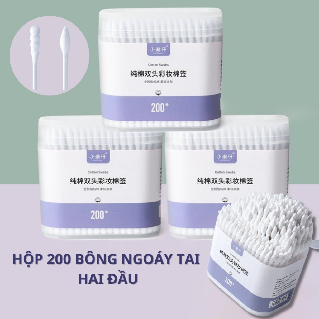 HỘP 200 BÔNG NGOÁY TAI HAI ĐẦU MỀM MỊN CAO CẤP